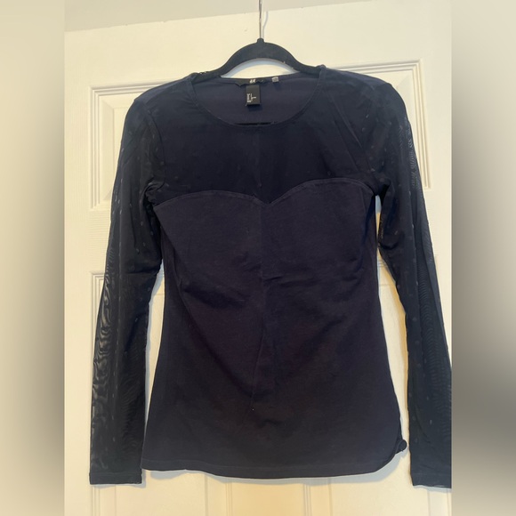 H&M Tops - H&M Dark Blue Long laced sleeve top size S